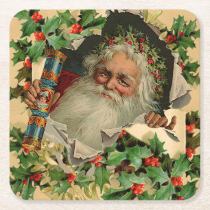 Porta-copo De Papel Quadrado Feliz Natal Pai Natal Claus Antiquado clássico