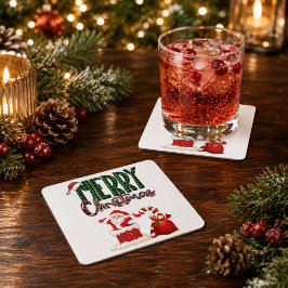 Porta-copo De Papel Quadrado Feliz Natal Plaid Quadrado do Papai Noel