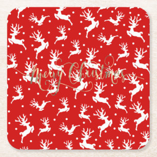 Porta-copo De Papel Quadrado Feliz Natal Renas Vermelhas