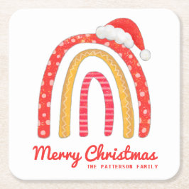 Porta-copo De Papel Quadrado Feliz Natal Santa Hat Rainbow Personalizado