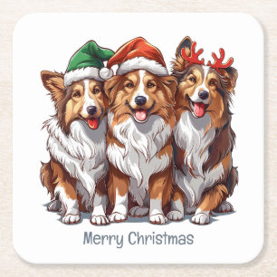 Porta-copo De Papel Quadrado Feliz Natal Shetland Sheepdog