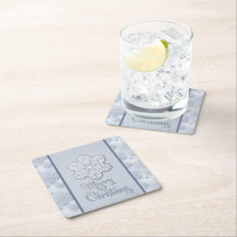 Porta-copo De Papel Quadrado Feliz Natal Snowflakes Silver Glitter