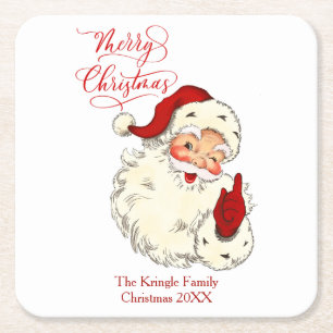 Porta-copo De Papel Quadrado Feliz Natal Vintage Papai noel família ho feriado