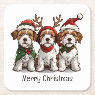 Porta-copo De Papel Quadrado Feliz Natal Welsh Wire Fox Terrier Dogs