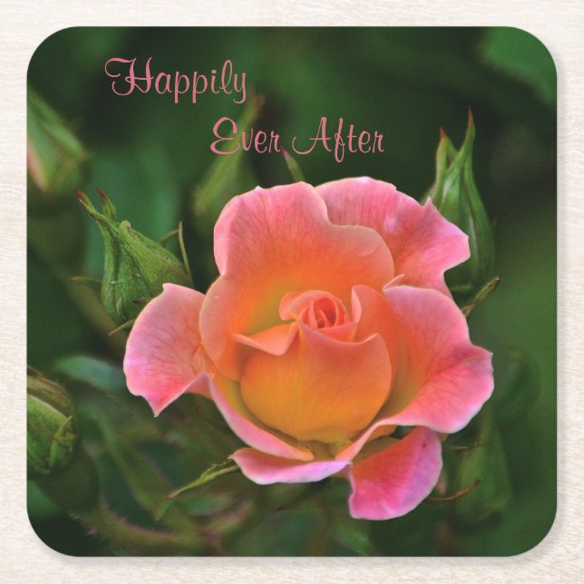Porta-copo De Papel Quadrado Feliz Nunca Depois da Rosa (Frente)