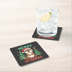 Porta-copo De Papel Quadrado Feliz Ottermas Engraçada Ottermas Amantes de Natal