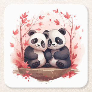 Porta-copo De Papel Quadrado Feliz Panda Junto