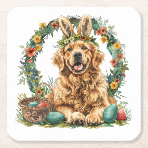 Porta-copo De Papel Quadrado Feliz Páscoa Golden Retriever Cachorro Orelhas de 