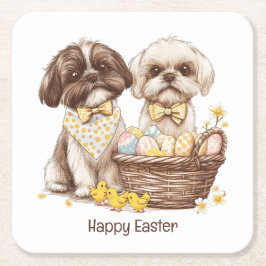 Porta-copo De Papel Quadrado Feliz Páscoa Shih Tzu Dogs
