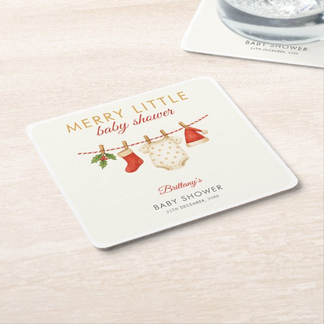 Porta-copo De Papel Quadrado Feliz Pequeno Bebê Chá de fraldas (Inclinado)