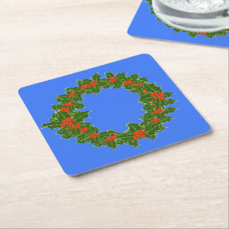 Porta-copo De Papel Quadrado Feliz Red Berry e Holly Wreath para o Natal