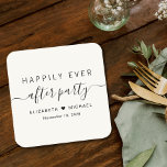 Porta-copo De Papel Quadrado Feliz Sempre Depois da Recepção de casamento de Cr<br><div class="desc">Porta copos de papel para sua recepção de casamento e outras comemorações de casamento postado com "Feliz Nunca Depois da Festa" em uma simples tipografia e um roteiro de na moda com baloiços,  seus primeiros nomes se juntaram por um coração e sua data de recepção.</div>