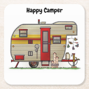 Porta-copo De Papel Quadrado Feliz Trailer de Camper
