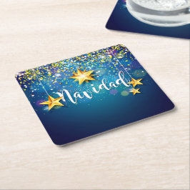 Porta-copo De Papel Quadrado Felize Navidad Dourada Stars Natal