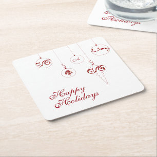 Porta-copo De Papel Quadrado Felizes Feriados Berry Red Monogramas Bauble Ornai