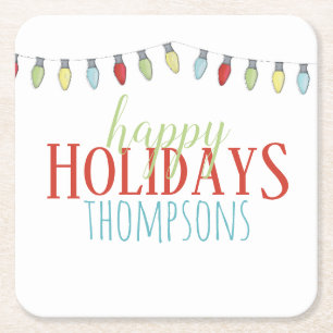 Porta-copo De Papel Quadrado Felizes Feriados Luzes de Natal Personalizadas