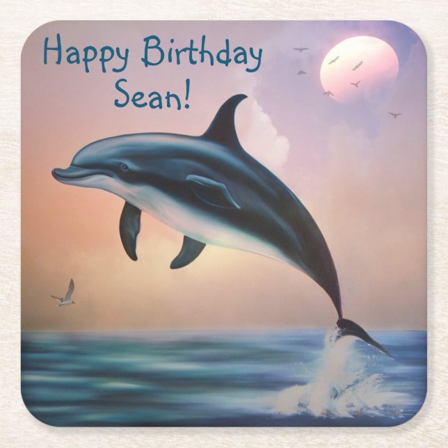 Porta-copo De Papel Quadrado Felizes Portas copos de golfinhos (Frente)