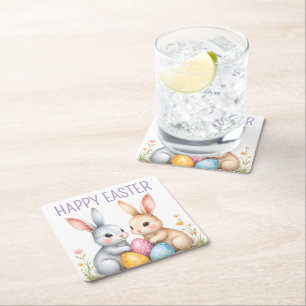 Porta-copo De Papel Quadrado Felz pascoa de coelhos de Páscoa de Cana-d'Água