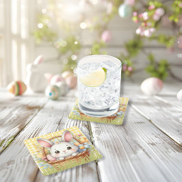 Porta-copo De Papel Quadrado Felz pascoa vibrante em fundo amarelo