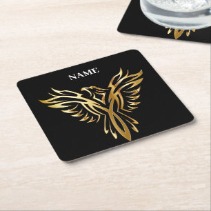 Porta-copo De Papel Quadrado Fênix ouro, elegância
