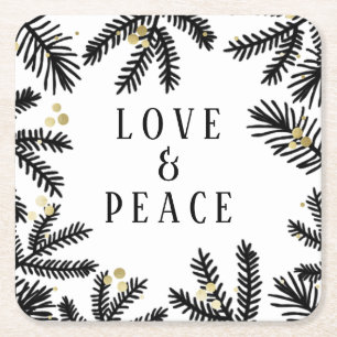 Porta-copo De Papel Quadrado Feriado de Pinus Preto e Dourado e Berries