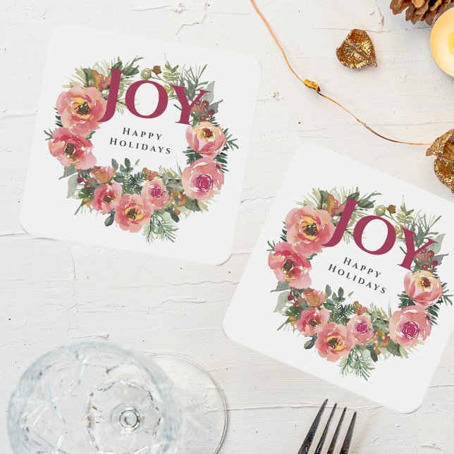 Porta-copo De Papel Quadrado Feriado - Joy Wreath Botânica (Criador carregado)