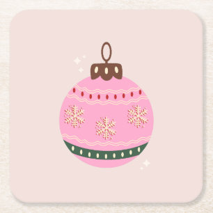 Porta-copo De Papel Quadrado Feriado Retro Bauble Pink