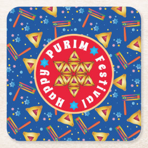 Porta-copo De Papel Quadrado Feriados Judeus do Festival de Purim dão Hamantas