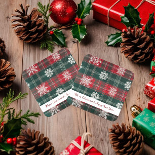 Porta-copo De Papel Quadrado Feriados Rustic Red and Green Snowflakes