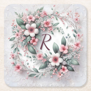 Porta-copo De Papel Quadrado Ferida Floral Monograma No Local