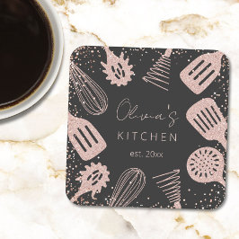 Porta-copo De Papel Quadrado Ferramentas de Cozinhar Glitter Dourado para Rosa 