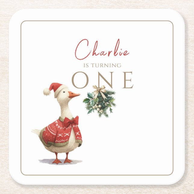 Porta-copo De Papel Quadrado Fest Winter Birthday One Silly Christmas Goose  (Frente)
