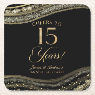 Porta-copo De Papel Quadrado Festa de 15 do Elegante Black Dourado Agate