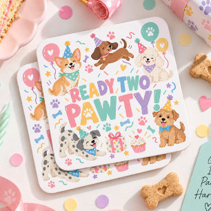 Porta-copo De Papel Quadrado Festa de 2 Anos de Cachorrinho Fofo Pronto para a