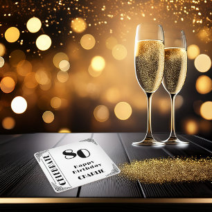 Porta-copo De Papel Quadrado Festa de 80 Anos Art Déco Preto e Branco Elegante