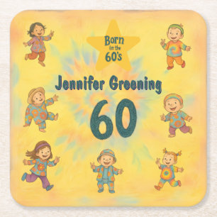 Porta-copo De Papel Quadrado festa de aniversário 60º nascer Retroativo no Hipp
