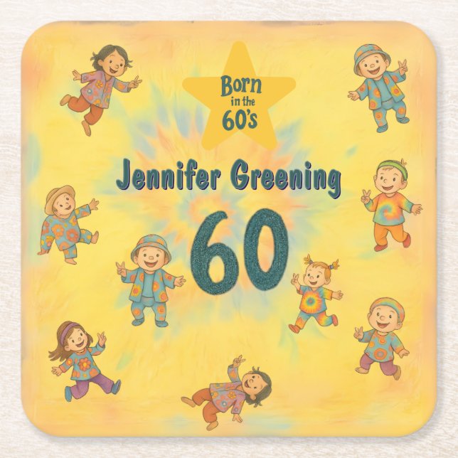 Porta-copo De Papel Quadrado festa de aniversário 60º nascer Retroativo no Hipp (Frente)