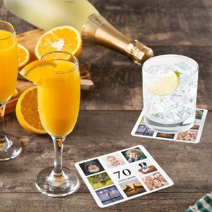 Porta-copo De Papel Quadrado festa de aniversário 70 colagem de fotos branco ca