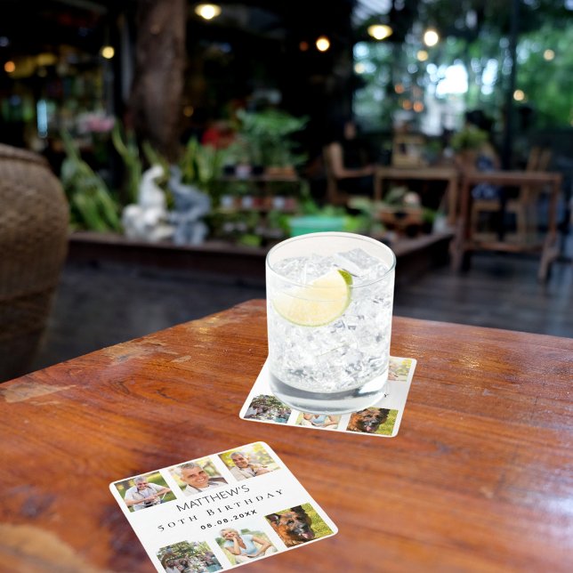 Porta-copo De Papel Quadrado Festa de aniversário branca de colagem de fotos (Criador carregado)