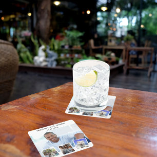 Porta-copo De Papel Quadrado Festa de aniversário branca de colagem de fotos