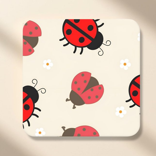 Porta-copo De Papel Quadrado Festa de Aniversário da Daisye da Ladybug (ladybug paper coasters, ladybug party coasters, ladybug birthday decor, little ladybug party, bug th)