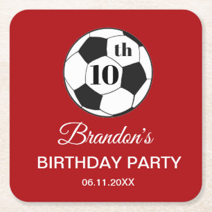 Porta-copo De Papel Quadrado Festa de Aniversário de 10 anos Futebol Meninos Ve