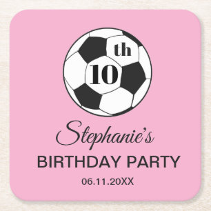 Porta-copo De Papel Quadrado Festa de Aniversário de 10 anos Futebol Rosa Menin