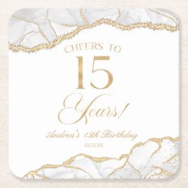 Porta-copo De Papel Quadrado Festa de aniversário de 15 de Agate Dourado Elegan