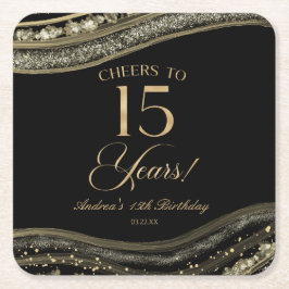 Porta-copo De Papel Quadrado Festa de aniversário de 15 de Agate Dourado Elegan