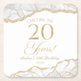 Porta-copo De Papel Quadrado Festa de aniversário de 20 de Agate Dourado Elegan