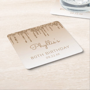 Porta-copo De Papel Quadrado Festa de aniversário de 80 de Coleta Glitter Doura
