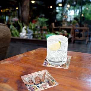 Porta-copo De Papel Quadrado festa de aniversário de colagem de fotos ouro rosa