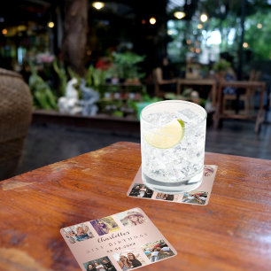 Porta-copo De Papel Quadrado festa de aniversário de colagem de fotos ouro rosa