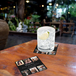 Porta-copo De Papel Quadrado Festa de aniversário de colagem de fotos pretas